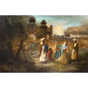 A. Q. Arif, Serenading the Princesses, 48 x 72 Inch, Oil On Canvas, Citiscape Painting, AC-AQ-391